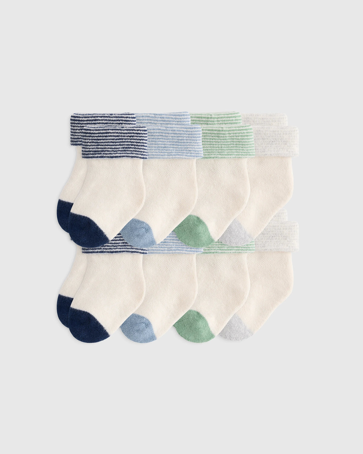 Organic Cotton Fold Over Socks 8-Pack - One Size / Blue Multi