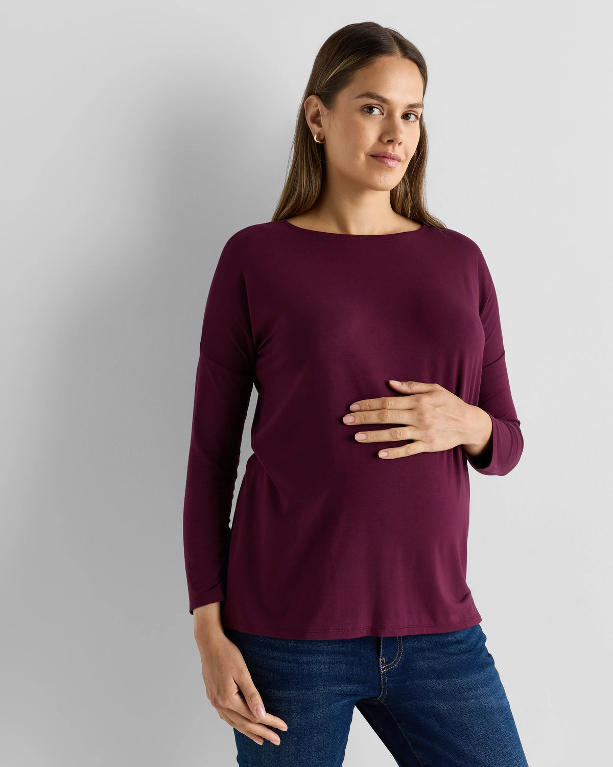 Bamboo Jersey Maternity Long Sleeve Tee (2-pack) - XS / Wine Tasting Red/Nocturnal Green Main image