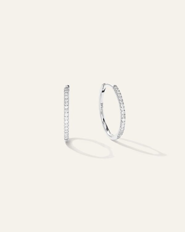 14K Gold Diamond Pave Hoops - One Size / Yellow Gold