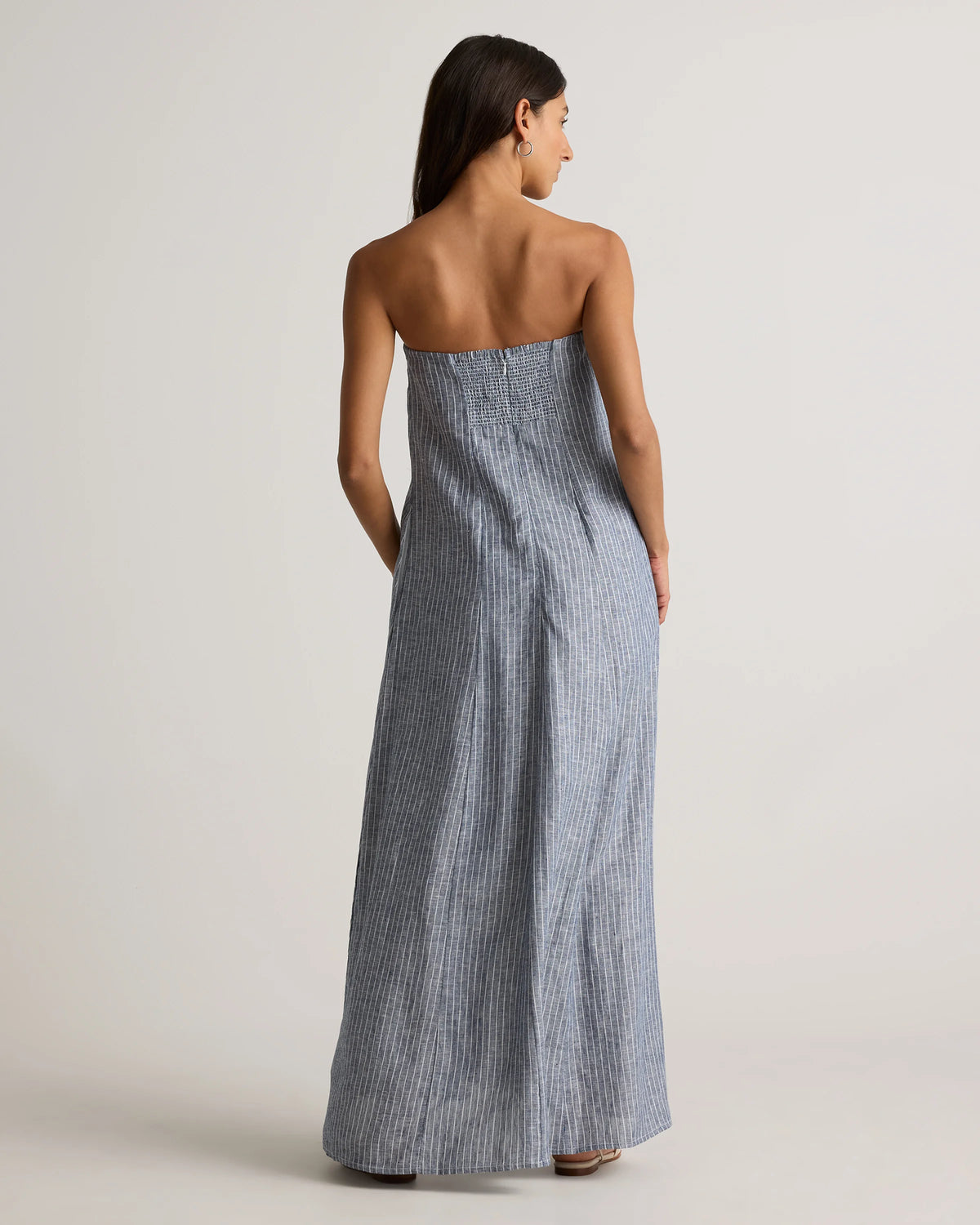 100% European Linen Strapless Maxi Dress - XS / Brick Red Heirloom Floral