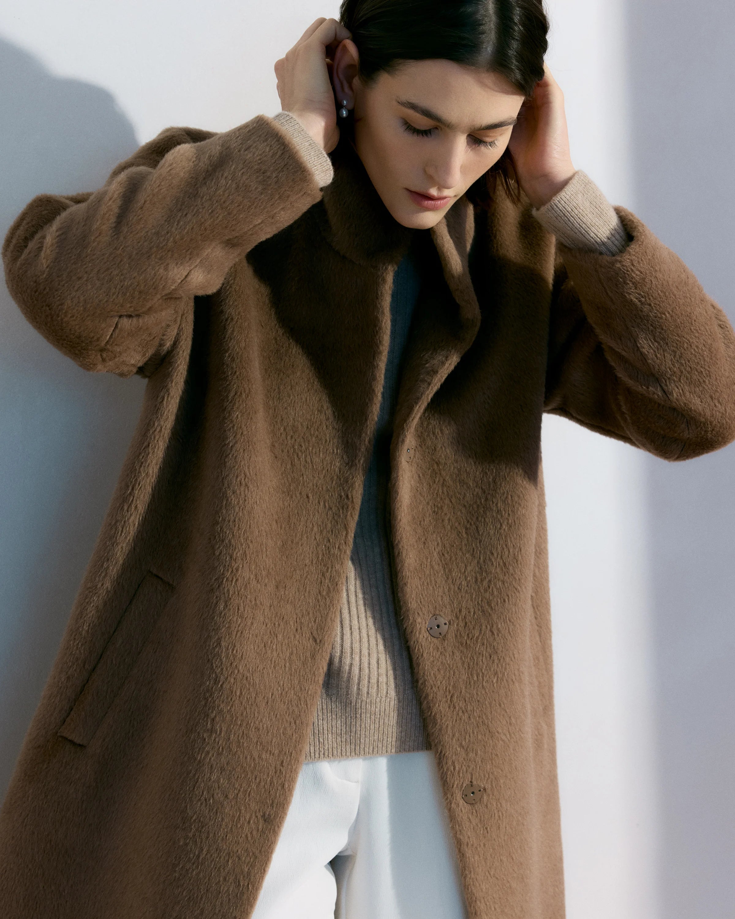 Alpaca-Wool Stand Collar Coat - XS / Rustic Brown Secondary image