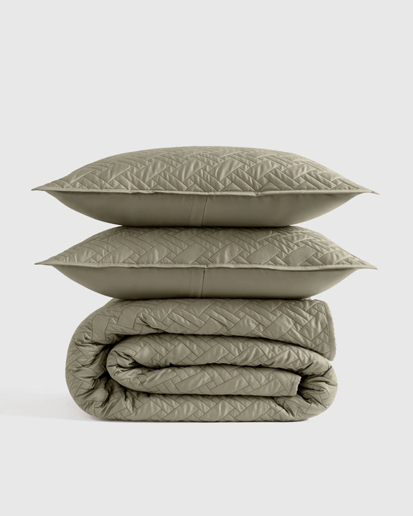 Organic Cotton Basketweave Quilt Set - Twin / Mineral