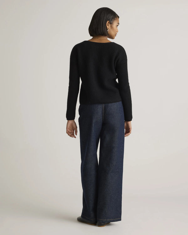 100% Yak Soft Rib Crew Cardigan - XS / Black