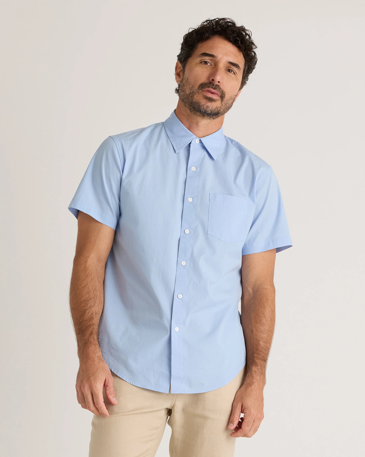 Organic Cotton Stretch Poplin Short Sleeve Shirt - S / Light Blue Main image