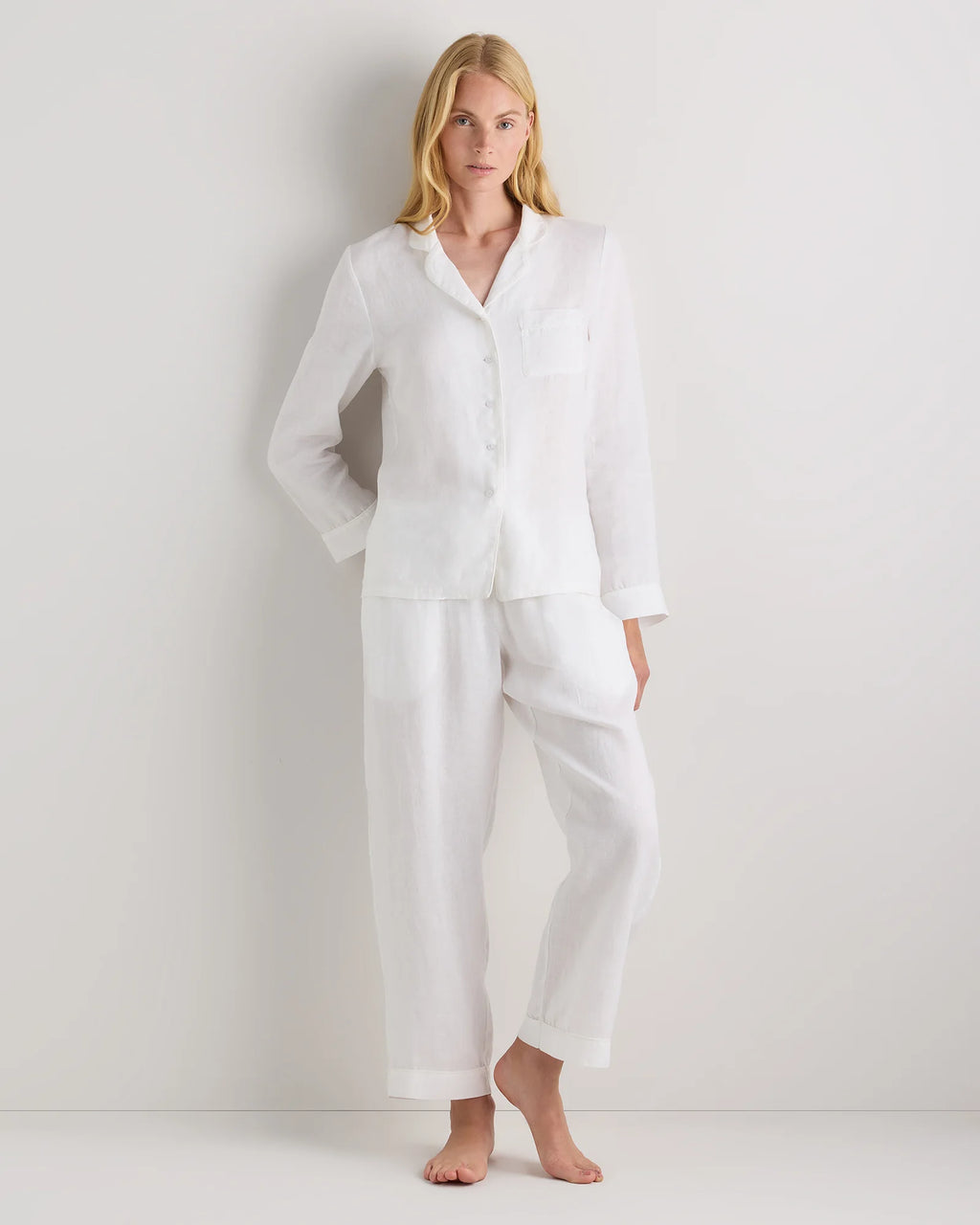 100% European Linen Long Sleeve Pajama Set with Piping - XS / Taupe Brown Gingham