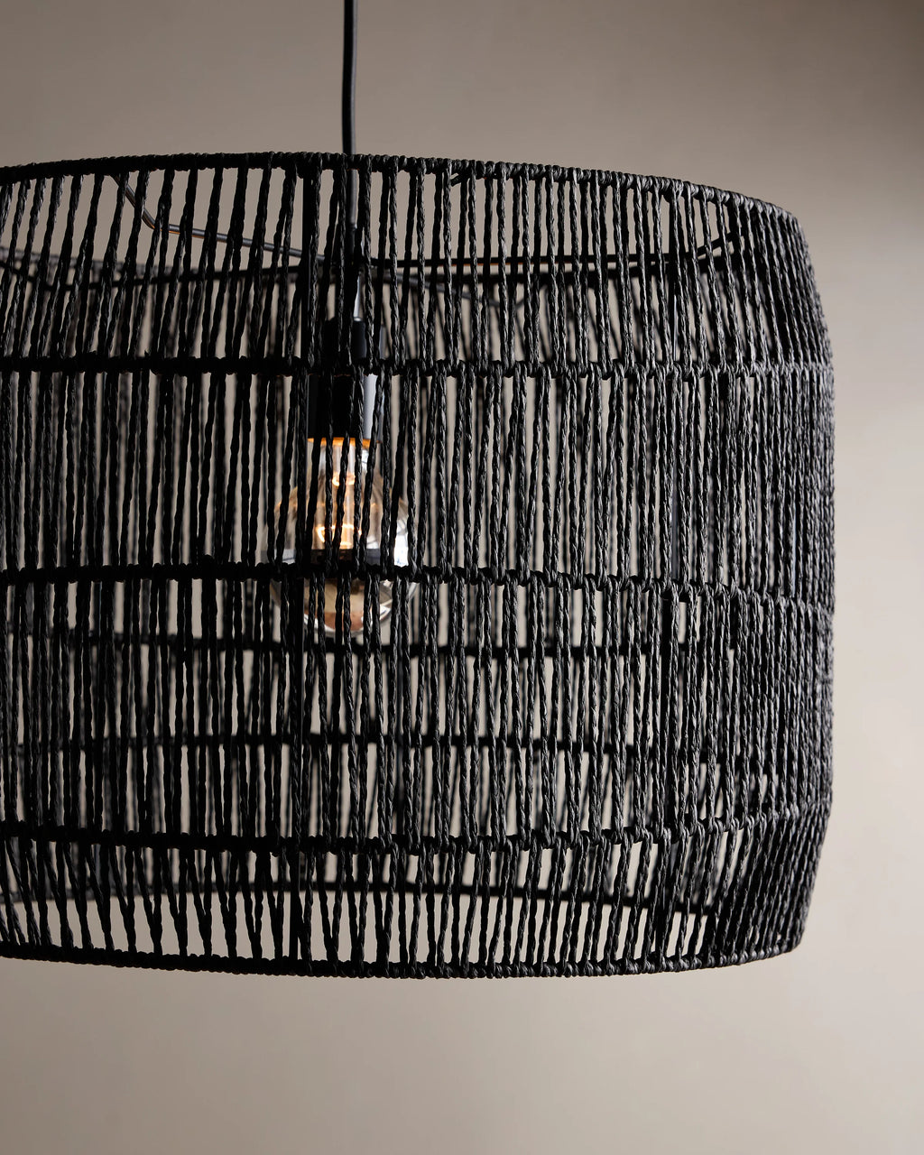 Woven Rope Drum Pendant Light - One Size / Black