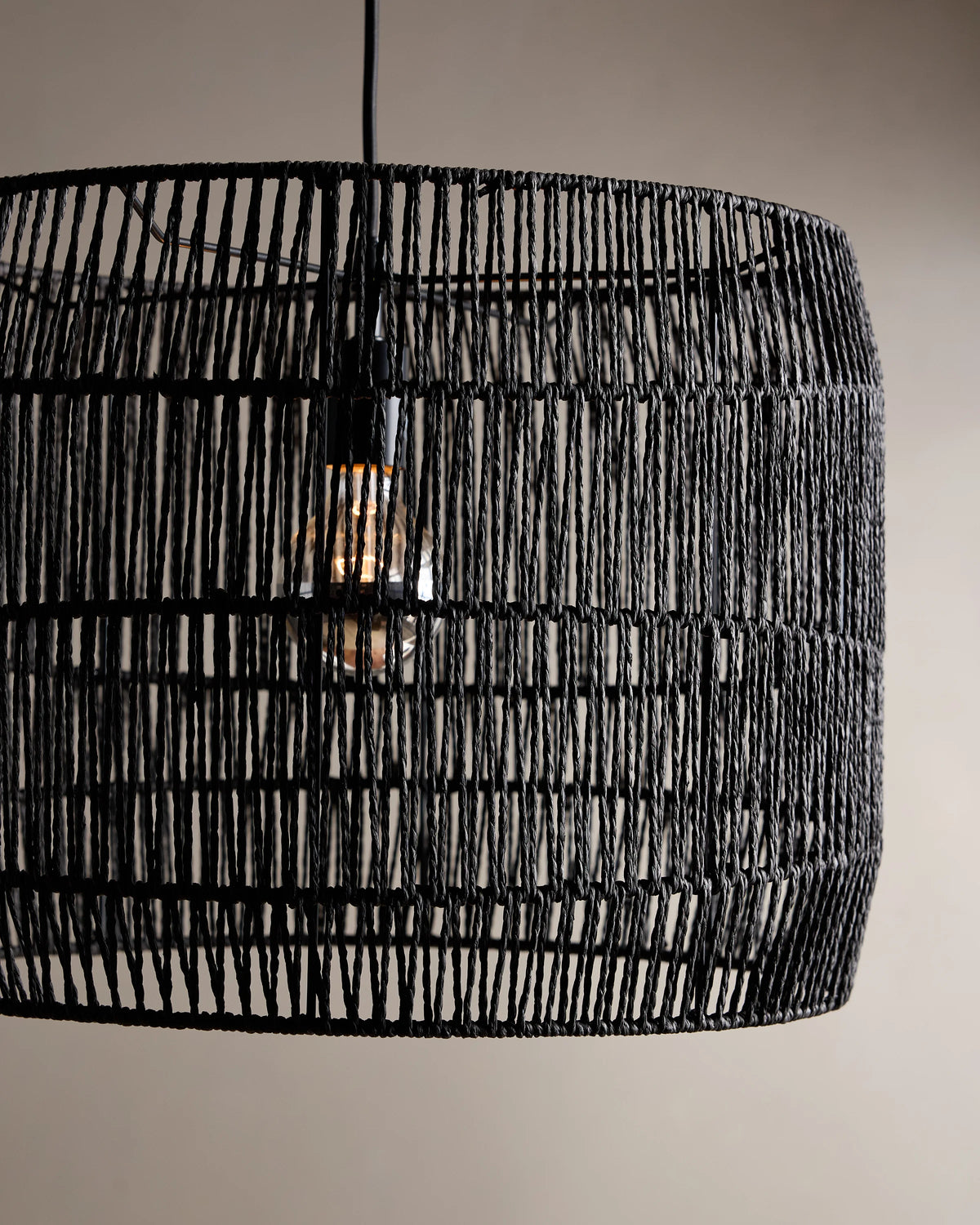 Woven Rope Drum Pendant Light - One Size / Black