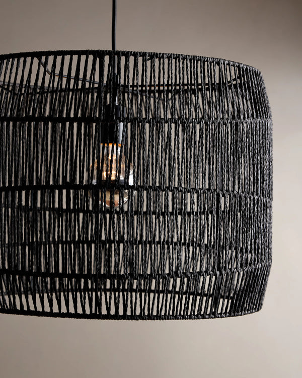Woven Rope Drum Pendant Light - One Size / Black