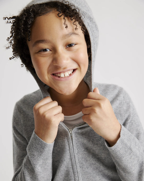 Washable Cashmere Full Zip Hoodie - 6 / Heather Grey