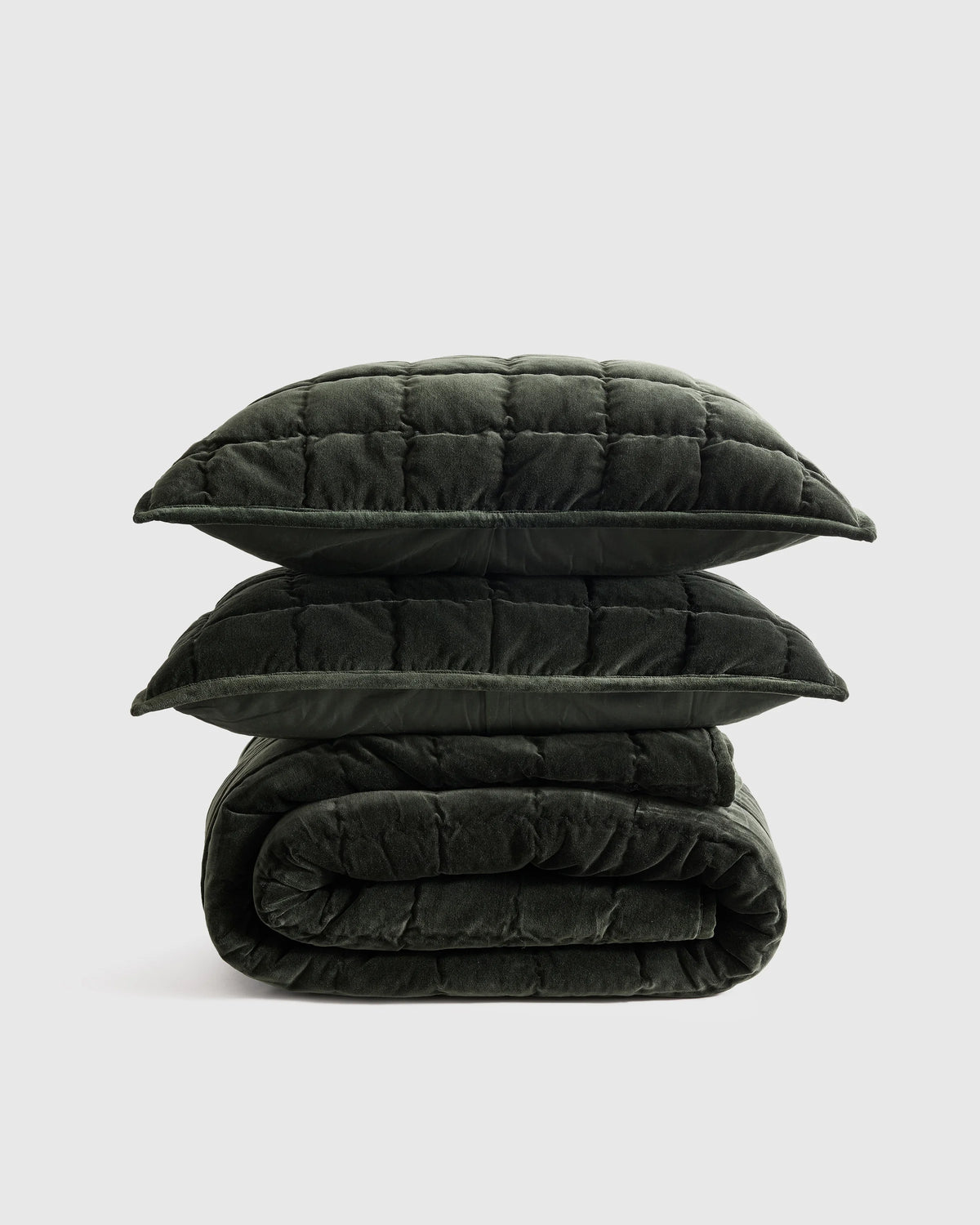 Cotton Velvet Box Quilt Set - Full/Queen / Forest Green Main image