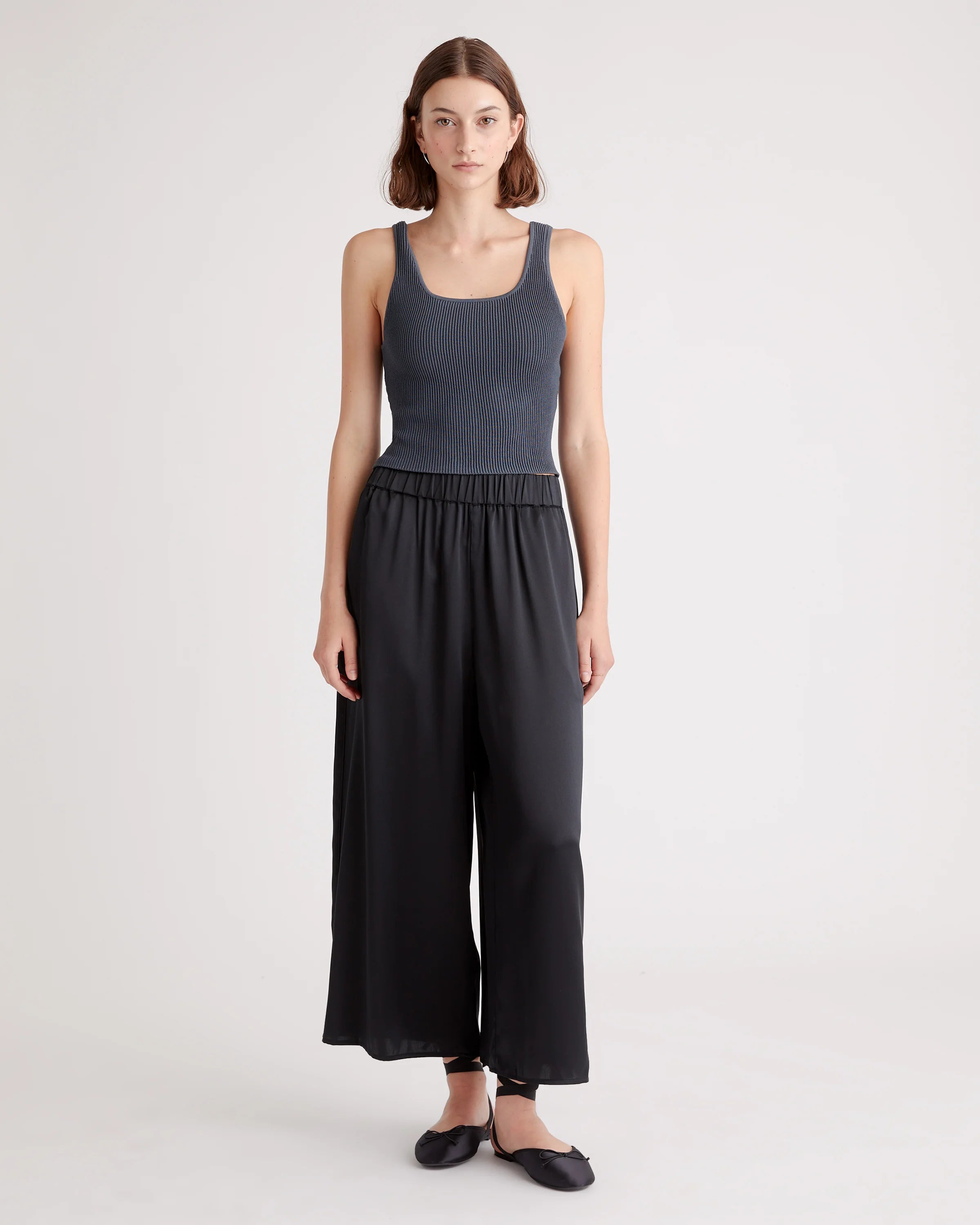 100% Washable Silk Cropped Wide Leg Pant - XS / Black Secondary image