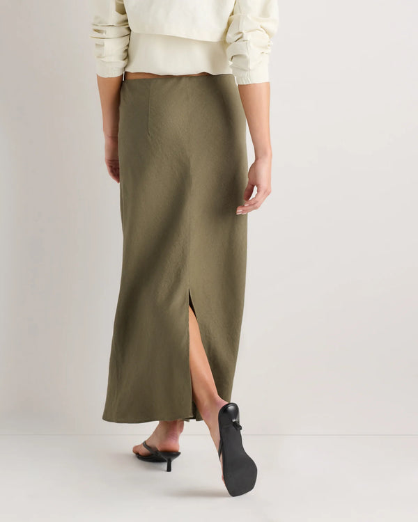 100% European Linen Midi Slip Skirt - XS / Bayberry Olive