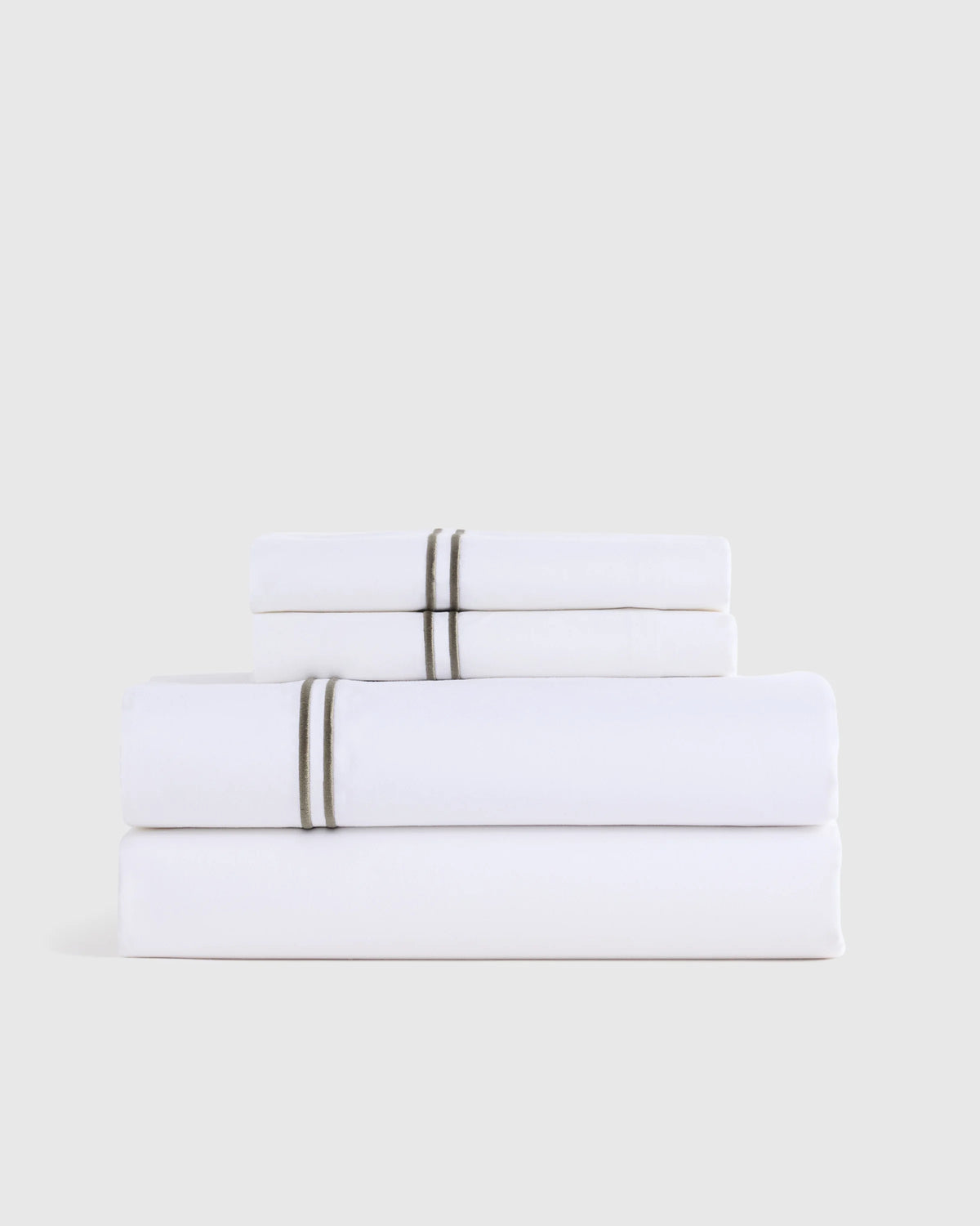 Organic Crisp Percale Embellished Sheet Set - Twin / White/Dusty Olive Main image