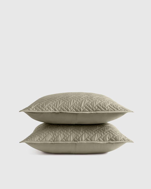 Organic Cotton Basketweave Quilted Sham Set - Standard / Mineral