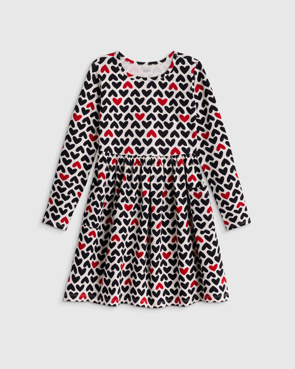 Organic Cotton Long Sleeve Fit and Flare Pocket Dress - 6 / Purple Poppy Garden