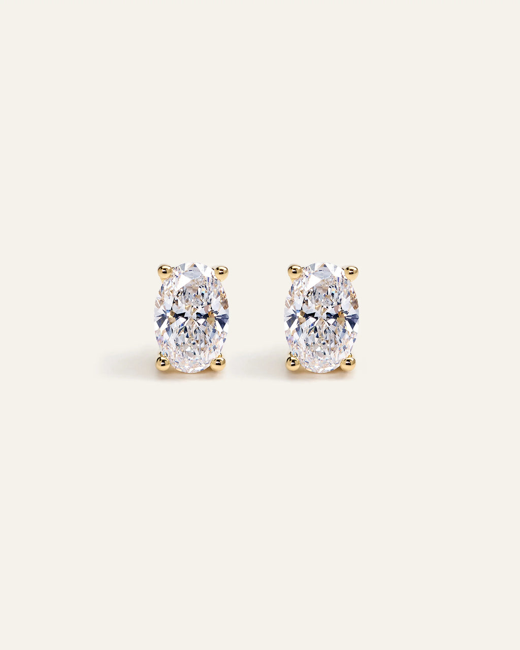 14K Gold Lab Grown Diamond Oval Solitaire Studs - 2ctw - One Size / Yellow Gold