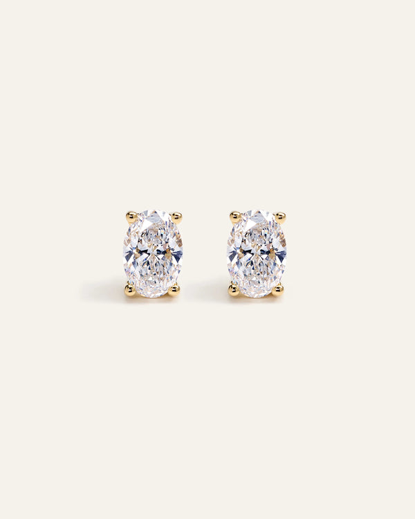 14K Gold Lab Grown Diamond Oval Solitaire Studs - 2ctw - One Size / Yellow Gold