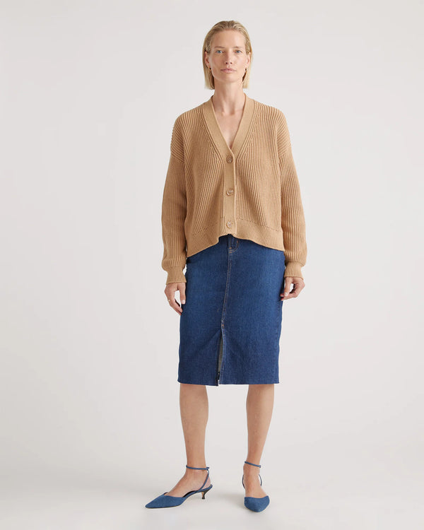 100% Organic Cotton Fisherman Boxy Cropped Cardigan - XS / Sapphire Blue