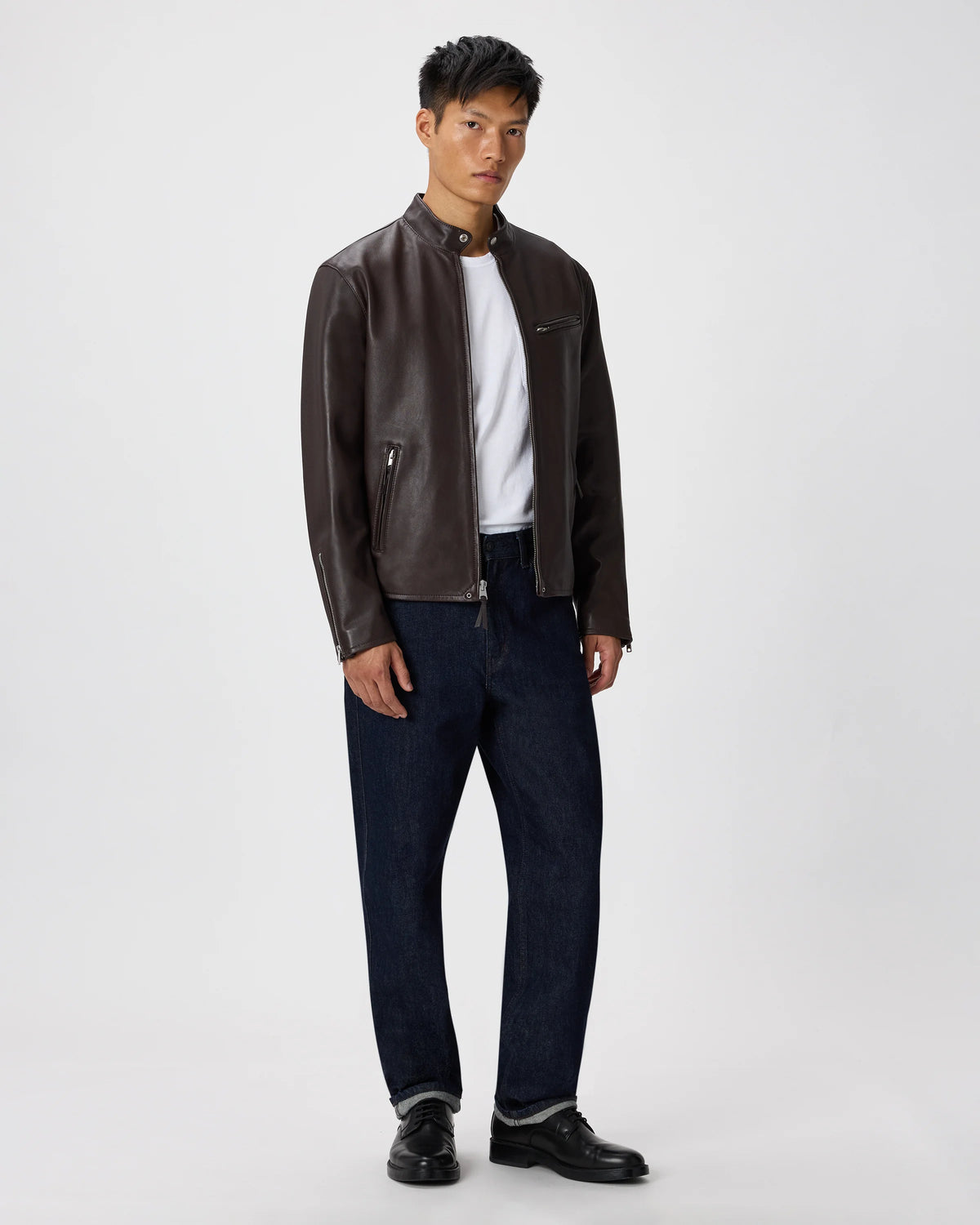 100% Leather Café Racer Jacket - S / Rich Brown Main image