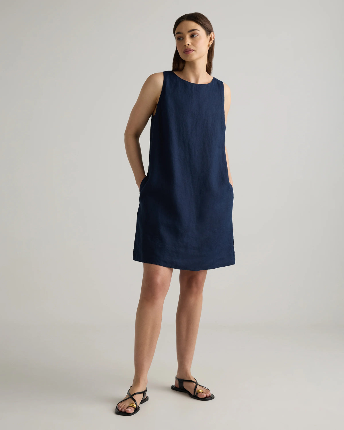 100% European Linen Tank Mini Dress - XS / Deep Navy Main image
