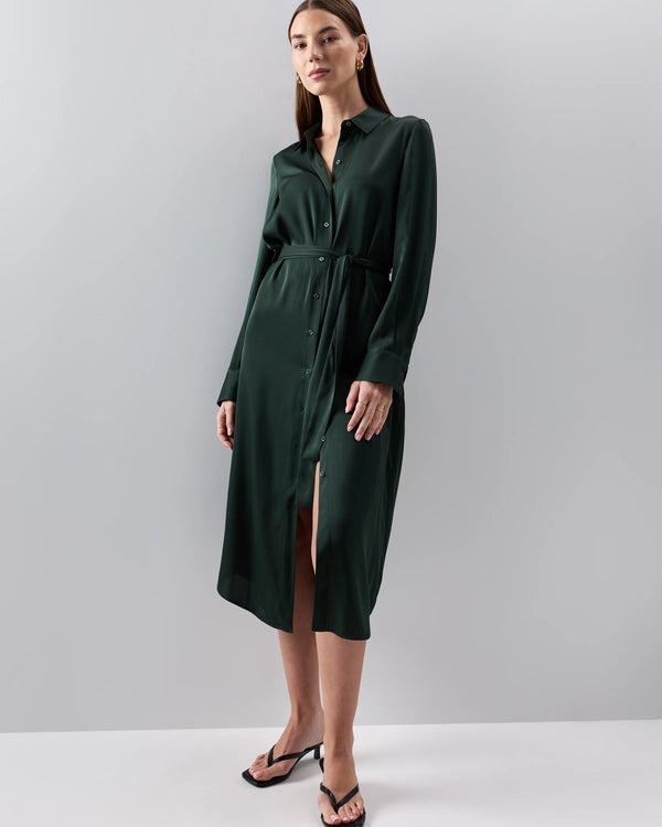 Washable Stretch Silk Maxi Shirt Dress - XS / Moonstone Blue