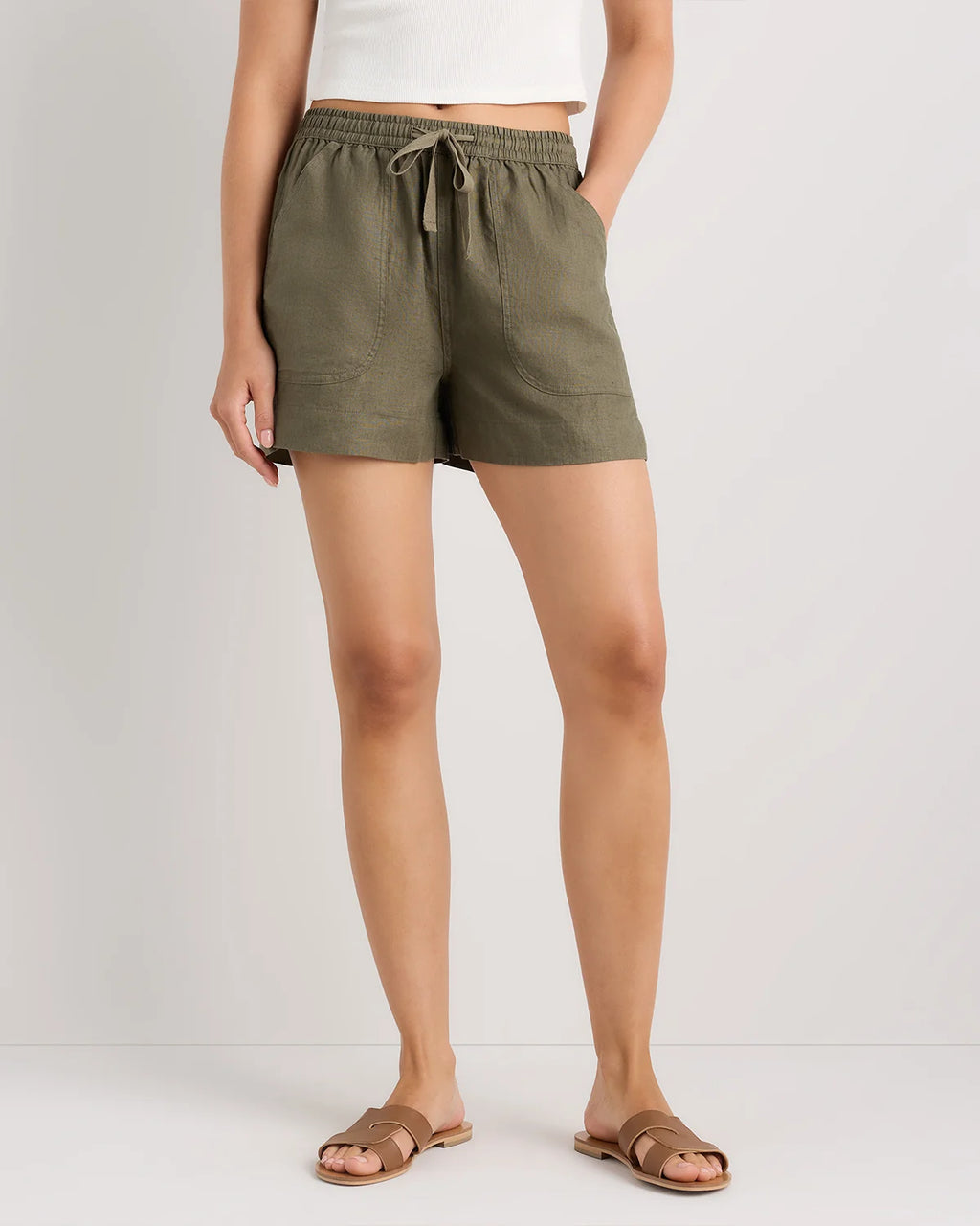 100% European Linen Shorts - XS / Taupe Brown Gingham