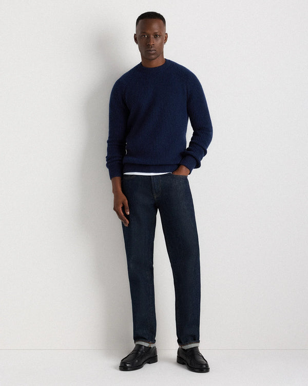 Mongolian Cashmere Fisherman Crewneck Sweater - S / Navy Marl