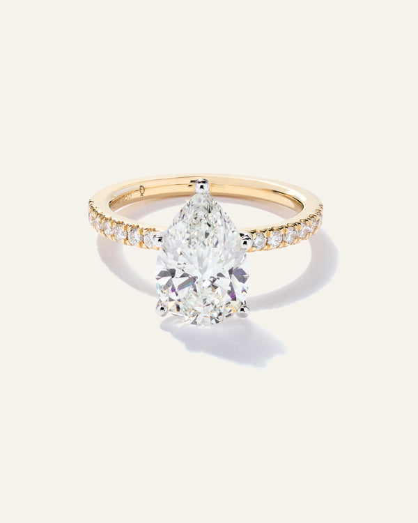 Lab Grown Diamond Pear Petite Pave Engagement Ring - 3ct - 4 / Yellow Gold
