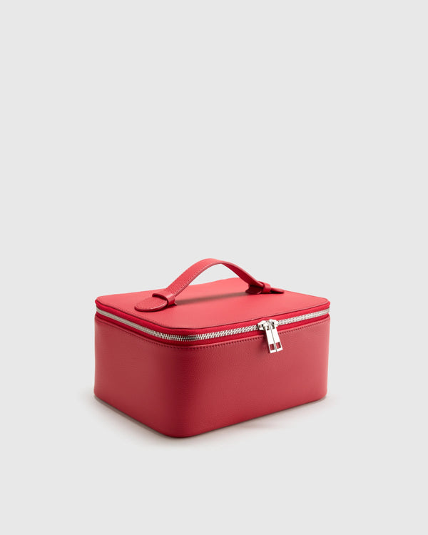 Italian Leather Travel Cosmetic Case - One Size / Garnet Red