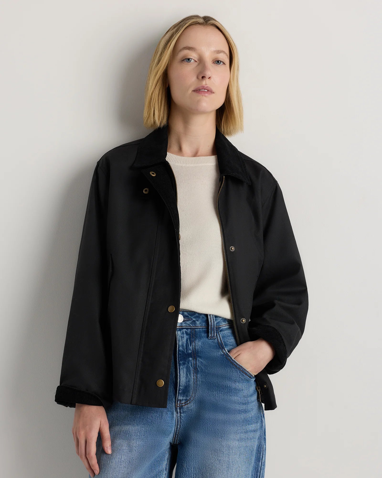 Organic Waxed Cotton Cropped Barn Jacket - XS / Vintage Black Secondary image
