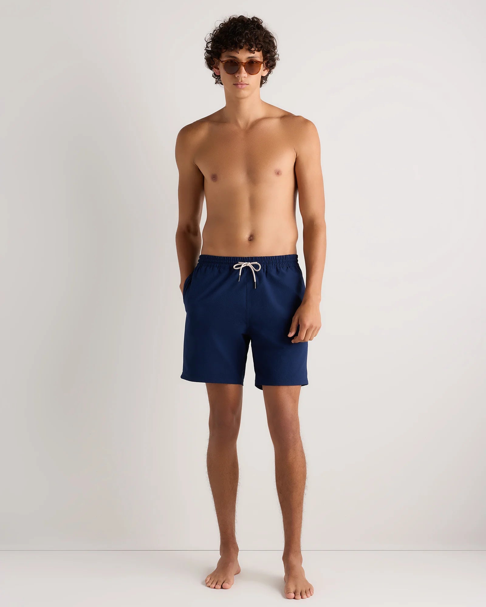 Seersucker Swim Trunks - 7" - S / Navy Seersucker Secondary image