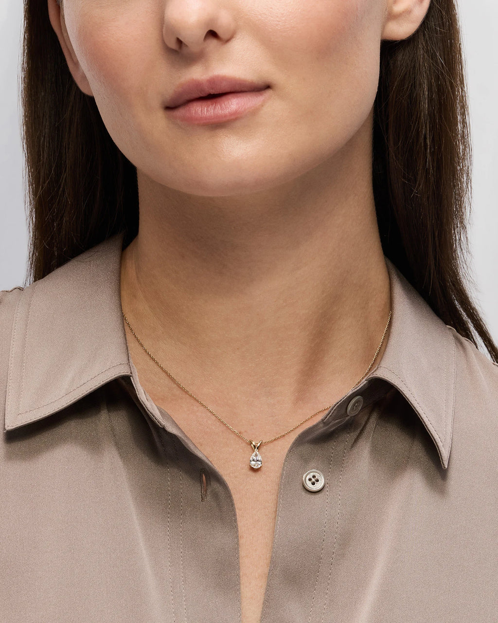 14K Gold Lab Grown Diamond Pear Solitaire Necklace - 1ctw - One Size / Yellow Gold