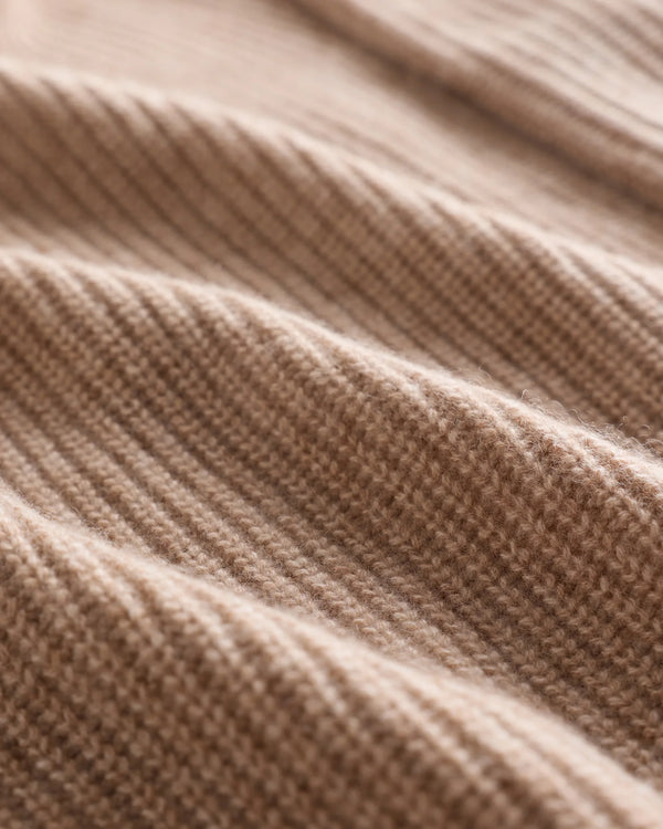 Mongolian Cashmere Fisherman Full Zip Sweater - S / Teak