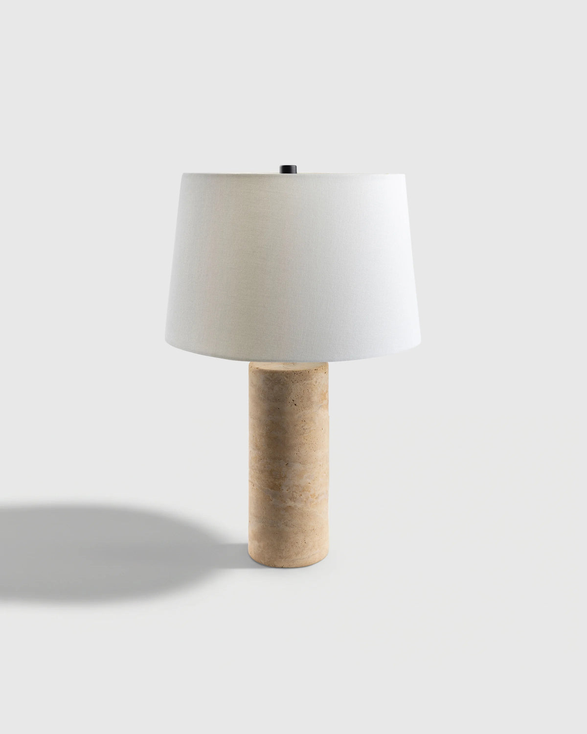 Travertine Table Lamp with Drum Shade - Column / Beige Main image