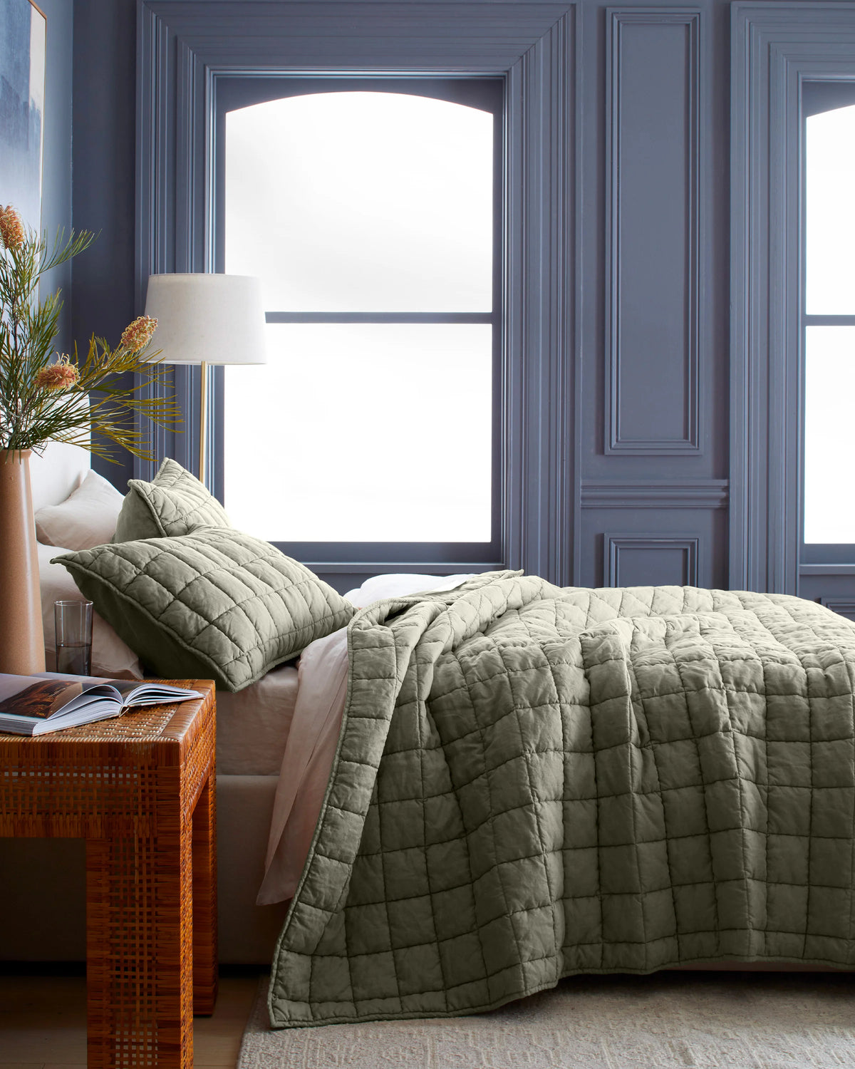 European Linen Box Quilt Set - Twin / Dusty Olive