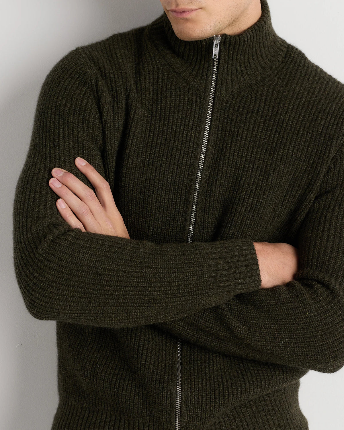 Mongolian Cashmere Fisherman Full Zip Sweater - S / Teak