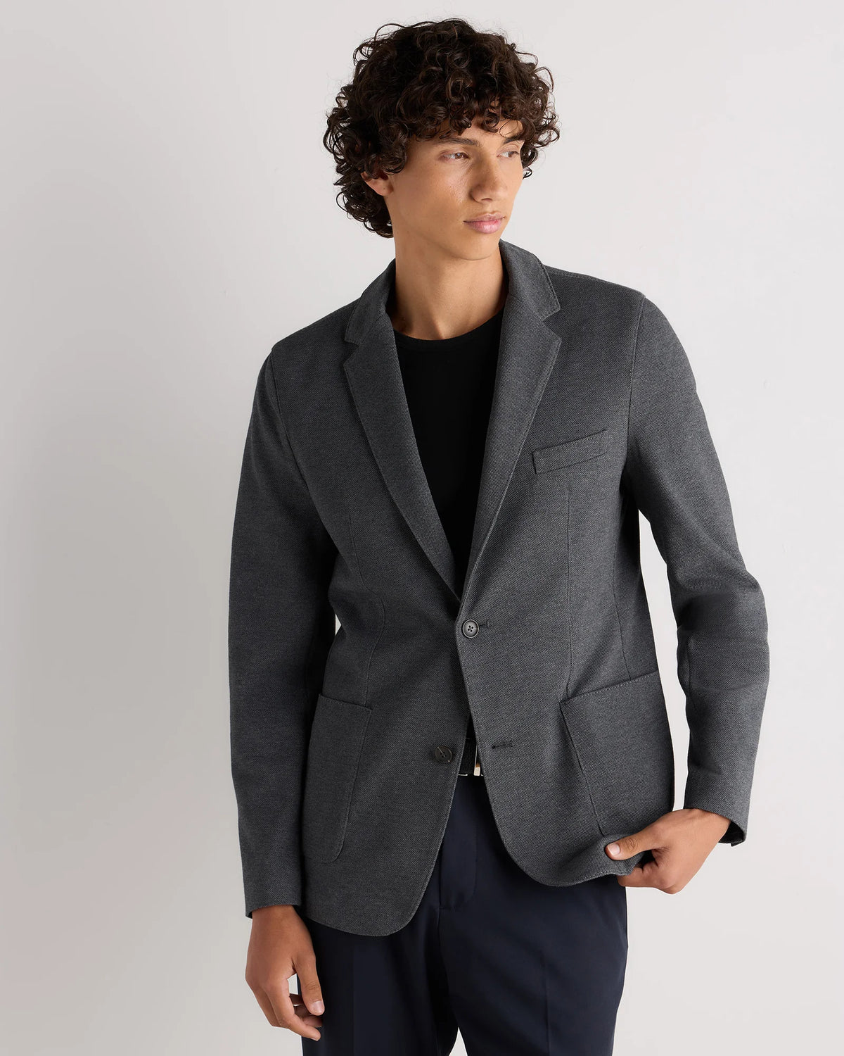Cotton Pique Knit Blazer - XS / Heather Charcoal Main image