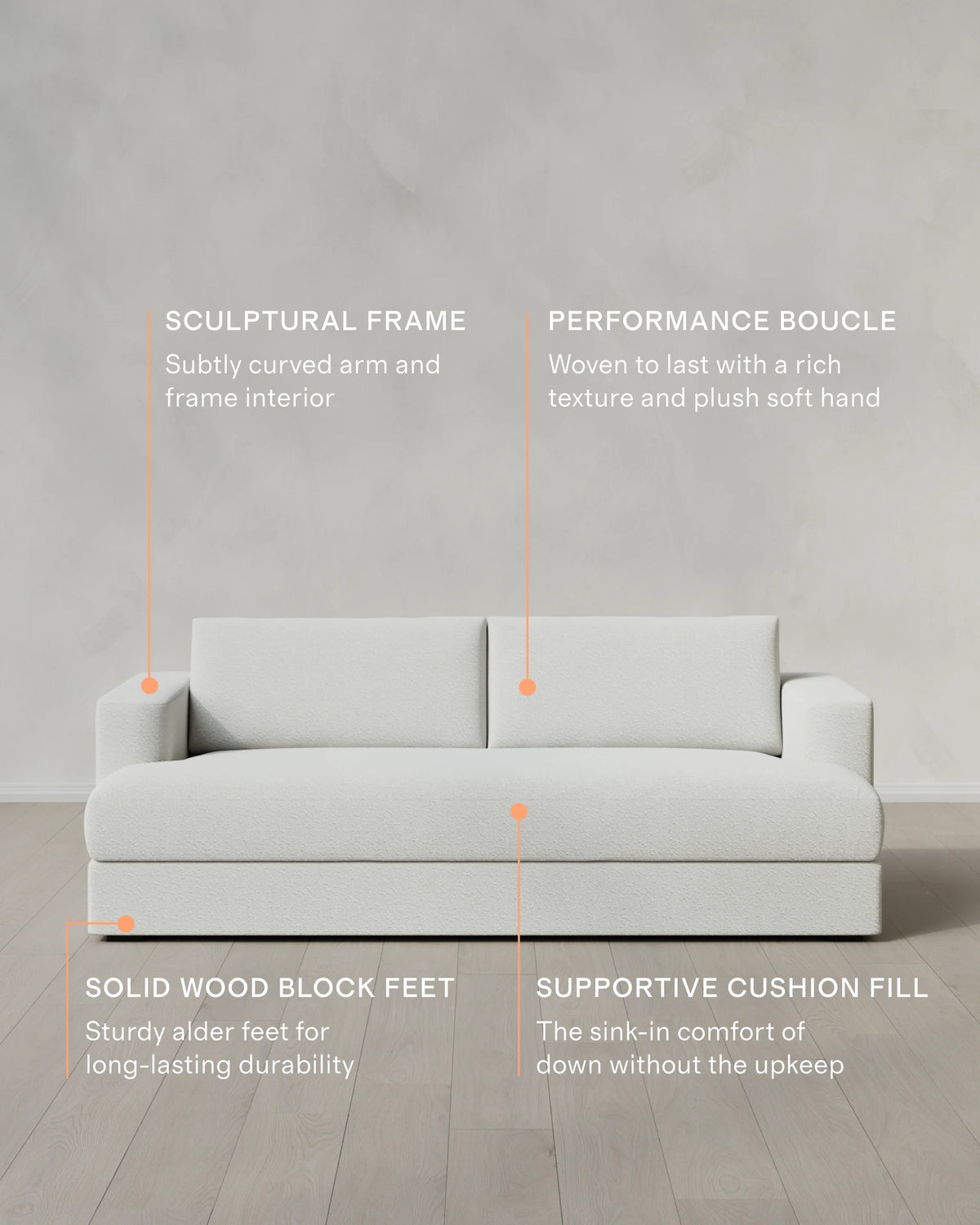 Sierra Curved Arm Sofa in Performance Boucle - 7ft / Linen