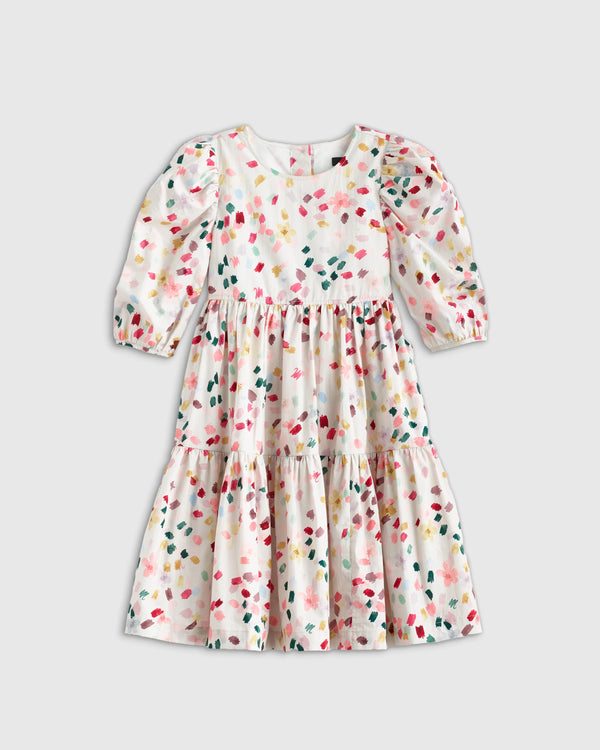 100% Cotton Poplin Puff Sleeve Dress - 12 / Confetti Dot