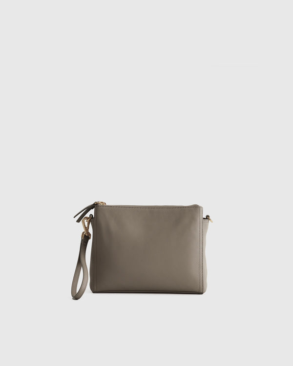 Italian Leather Triple Compartment Crossbody - One Size / Black