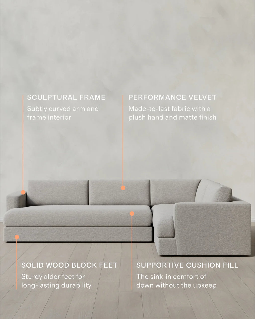 Sierra Curved Arm L Sectional in Performance Basketweave - Right Arm / Fog