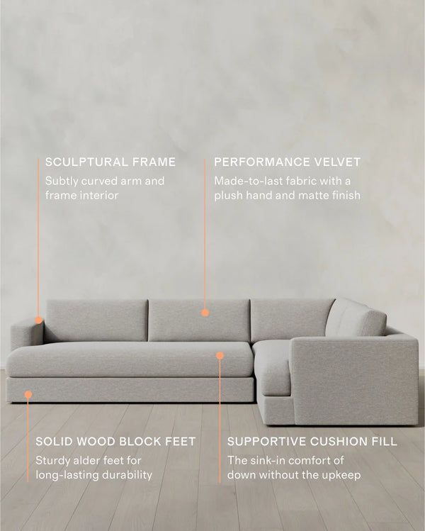 Sierra Curved Arm L Sectional in Performance Basketweave - Right Arm / Fog