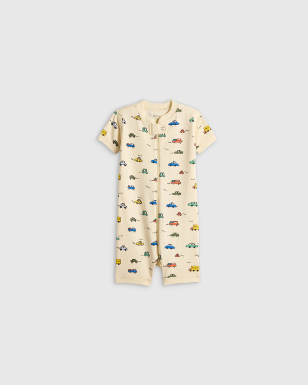 100% Organic Cotton Shortie Onesie Pajama - 0-3M / Animal Faces