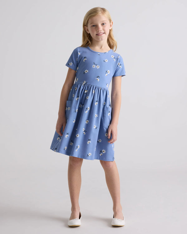 Organic Cotton Fit and Flare Pocket Dress - 6 / Cloud Rainbow Stripe