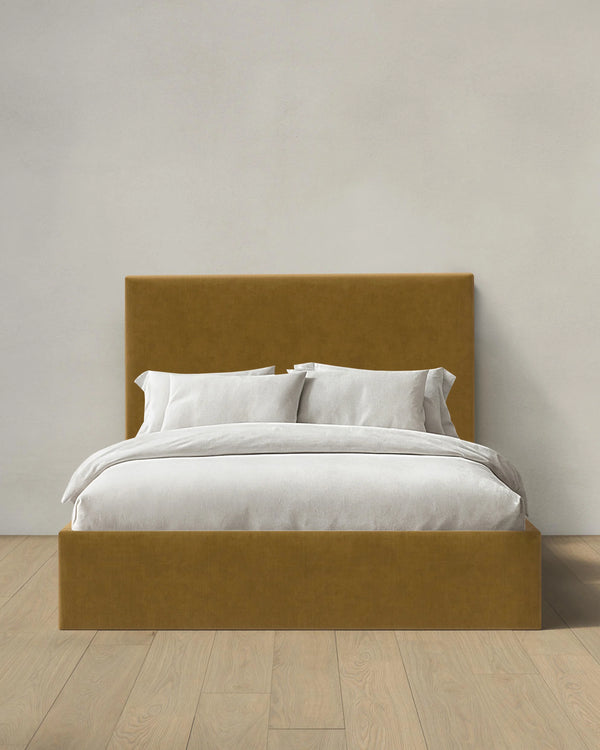 Square Bed in Performance Velvet - Full / Butterscotch