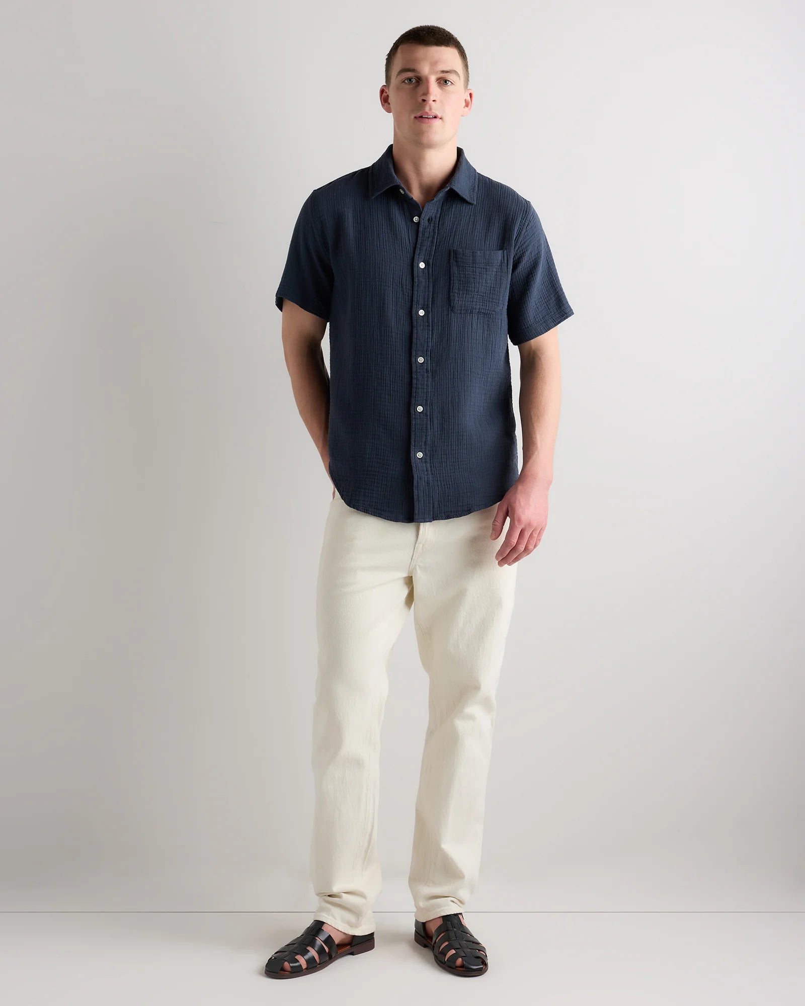 100% Organic Cotton Gauze Short Sleeve Shirt - S / Indigo Blue Secondary image