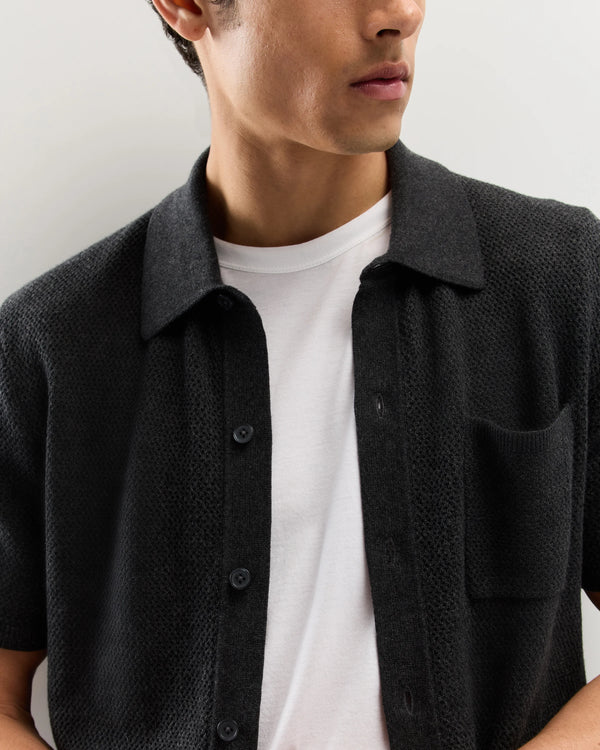 100% Organic Cotton Mesh-Stitch Button-Up Sweater Polo - XS / Speckled Beige