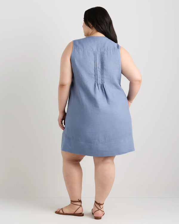 100% European Linen Sleeveless Swing Dress - 1X / Bayberry Olive