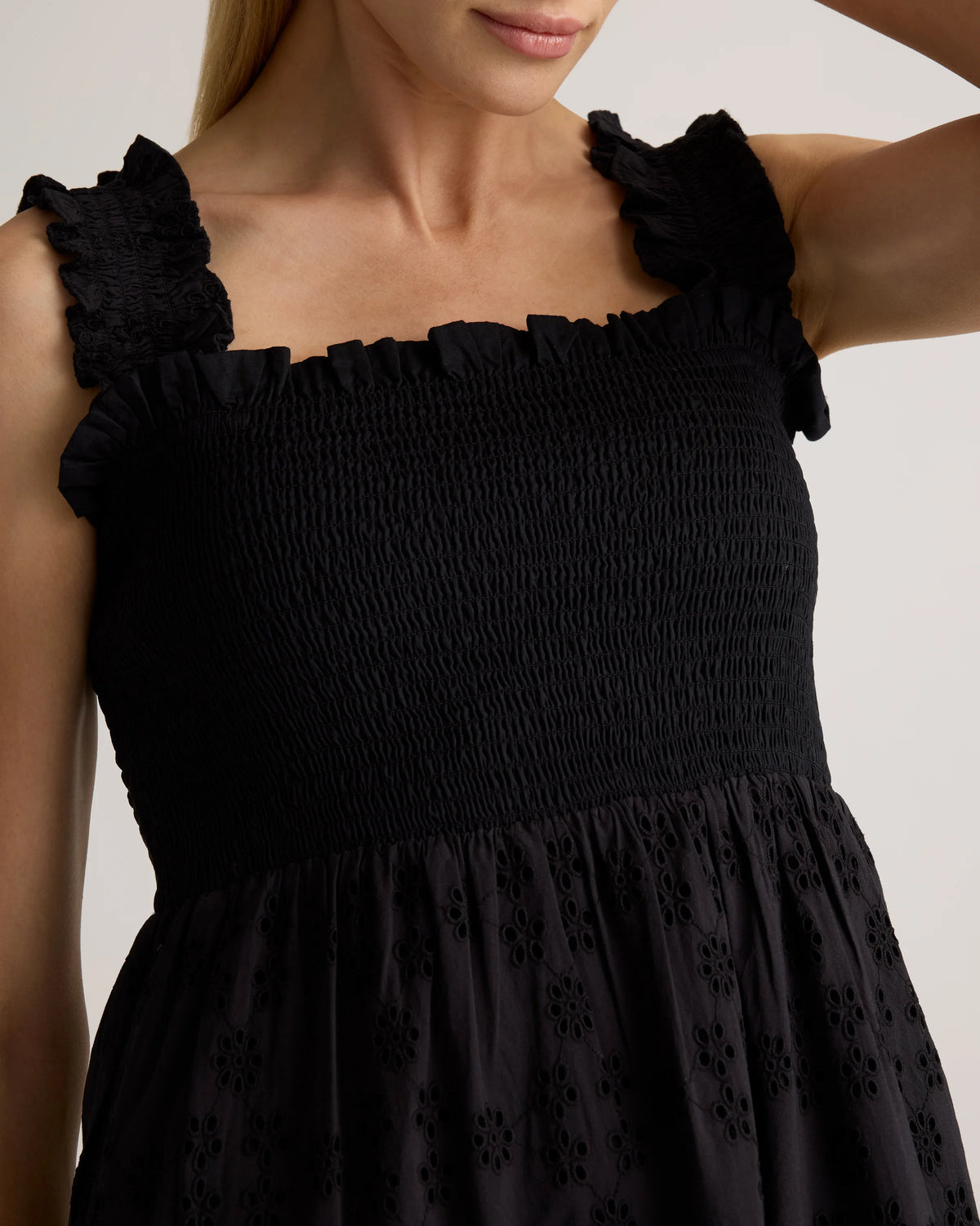 100% Organic Cotton Eyelet Smocked Midi Dress - XS / White