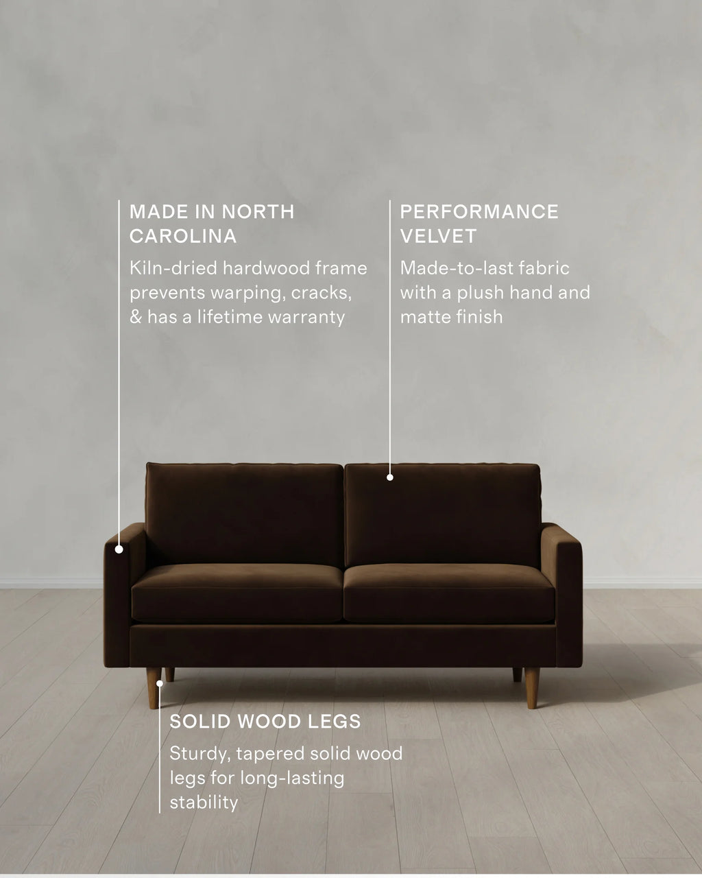 Atlas Midcentury Sofa in Performance Velvet - 6ft / Ivory